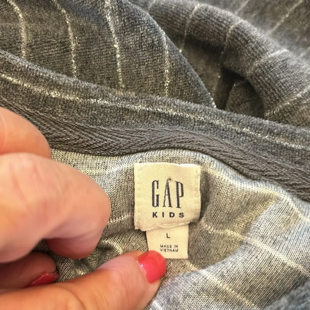 Gap Kids long sleeve gray striped sparkle dress Size L EUC
